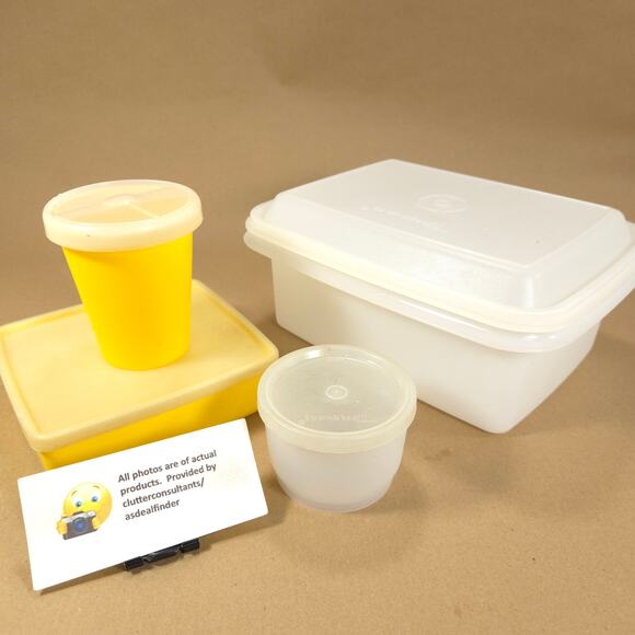 Tupperware Bundle Pack N Carry #1254 #1229 Small Snack Cup #670 Keeper Yellow - Picture 1 of 8